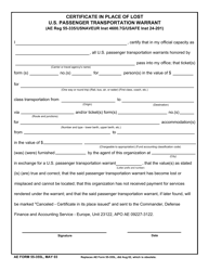 Document preview: AE Form 55-355L Certificate in Place of Lost U.S. Passenger Transportation Warrant