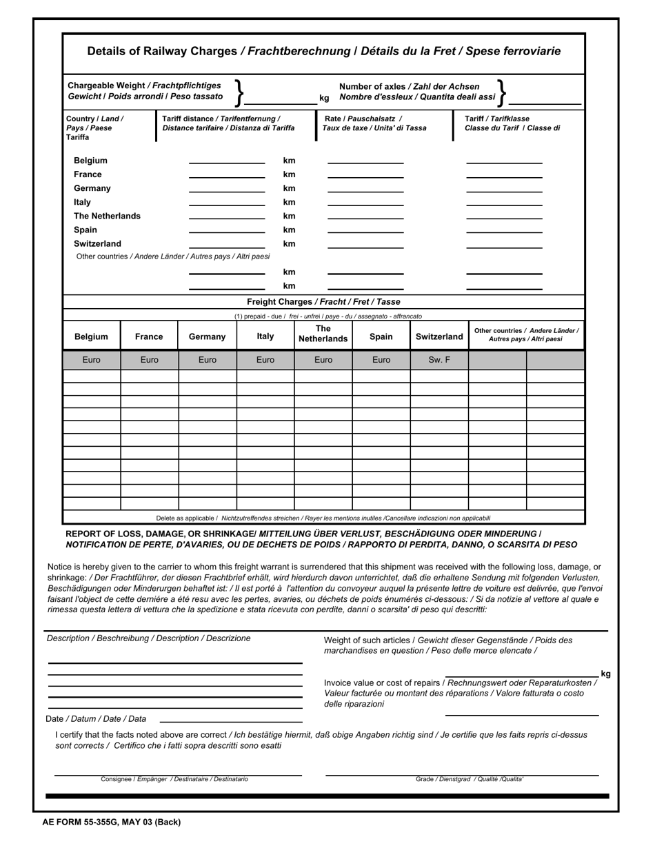 AE Form 55-355G Certificate in Lieu of Lost Original Warrant (English / Italian / French / German), Page 2