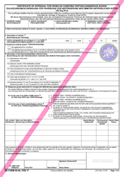 AE Form 55-4A Certificate of Approval for Vehicles Carrying Certain Dangerous Goods (English/Italian/Dutch/French/German)