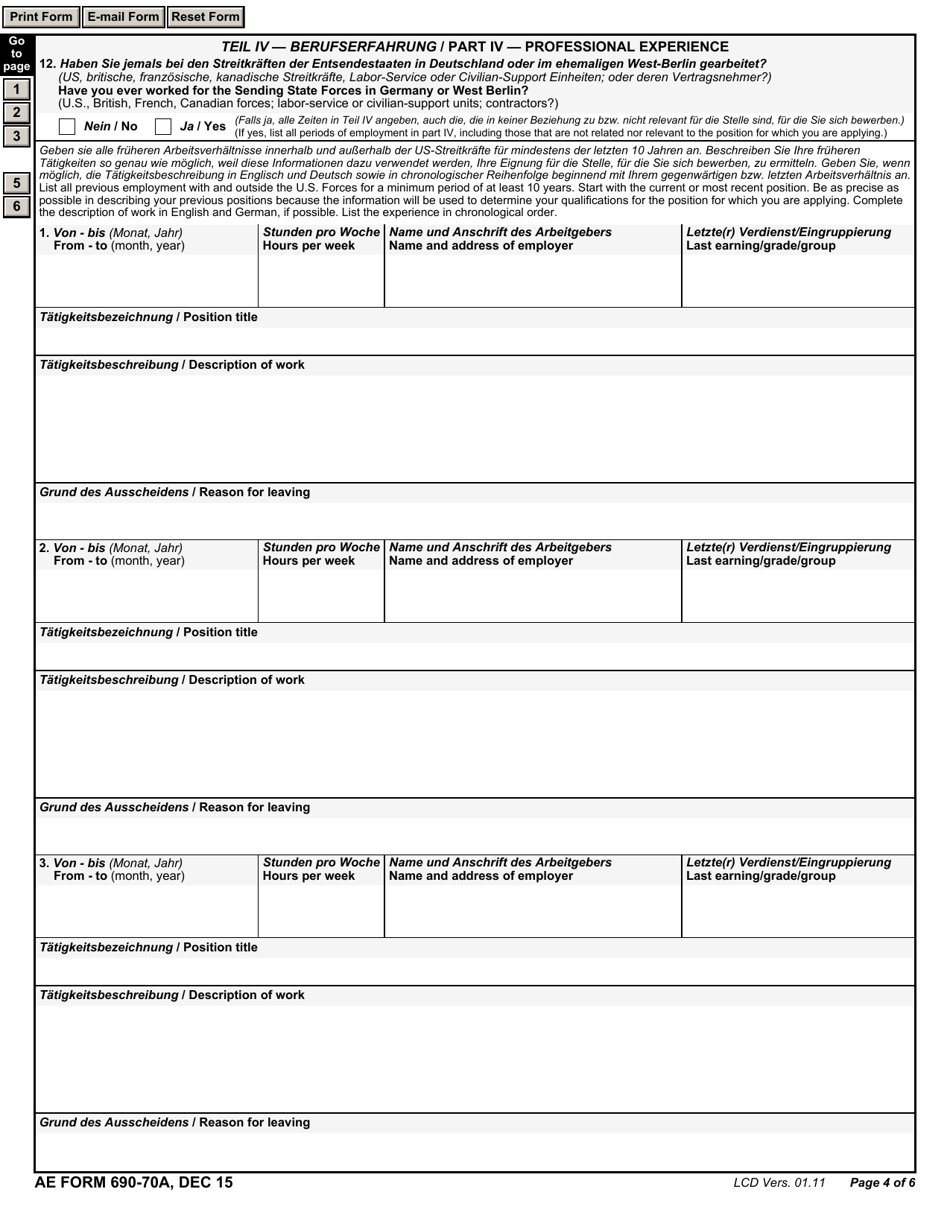 AE Form 690-70A Application (English / German), Page 4