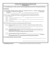 Document preview: AE Form 600-8-3B Certification, Disposition of Damaged Items