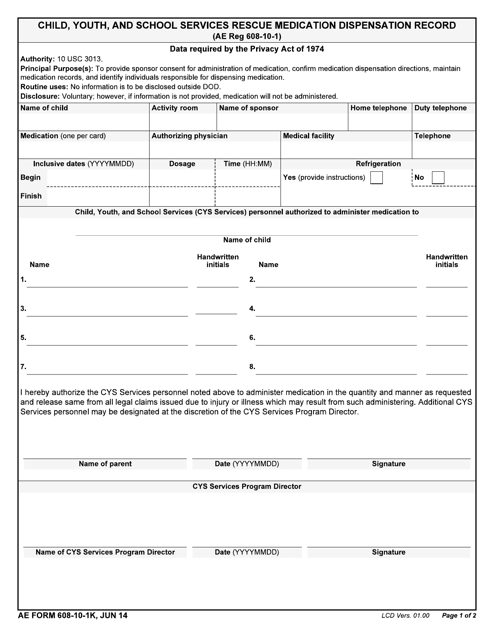 AE Form 608-10-1K  Printable Pdf