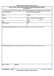 Document preview: AE Form 608-10-1J Child Youth and School Services Serious-Incident Report