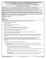 Document preview: AE Form 190-6H(B) Commander's Statement of Reliabiilty (English/German)