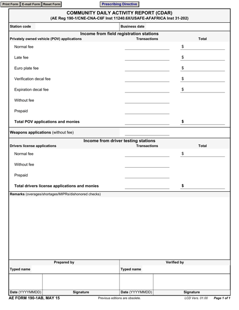 AE Form 190-1AB Community Daily Activity Report (Cdar)