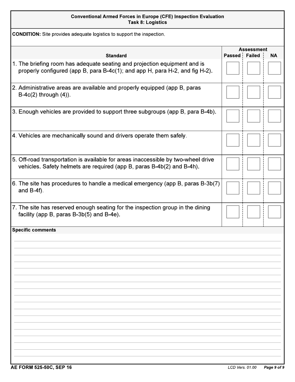AE Form 525-50C Conventional Armed Forces in Europe (Cfe) Inspection Evaluation, Page 9