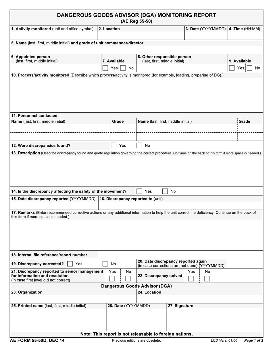 Ae Form 55-50d - Fill Out, Sign Online And Download Fillable Pdf 