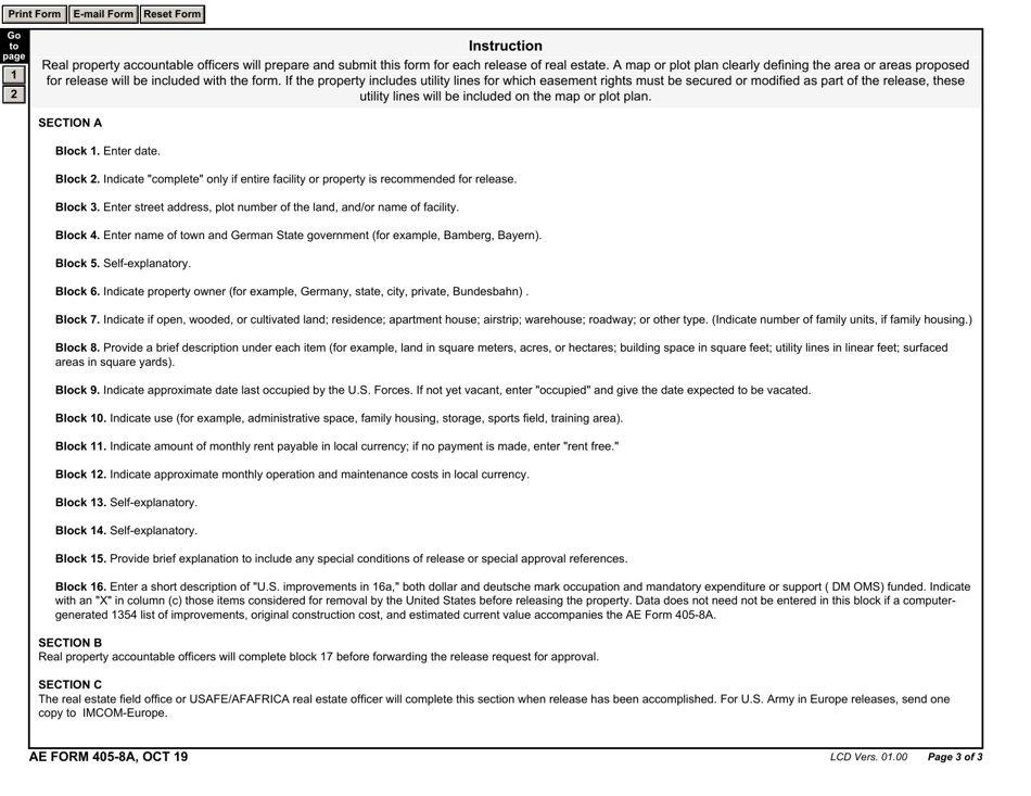 AE Form 405-8A Disposal of Real Estate, Page 3
