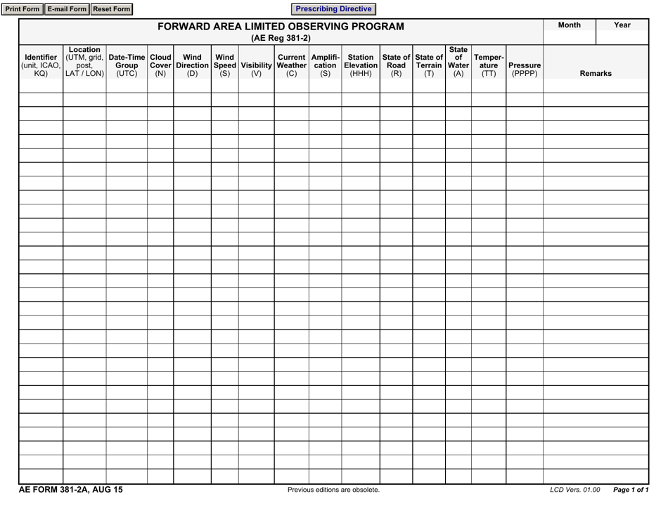 AE Form 381-2A Forward Area Limited Observing Program, Page 1