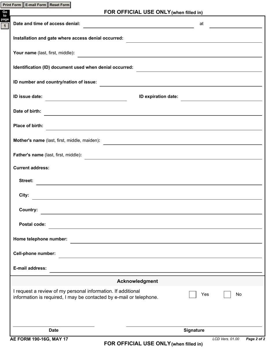 AE Form 190-16G - Fill Out, Sign Online and Download Fillable PDF ...