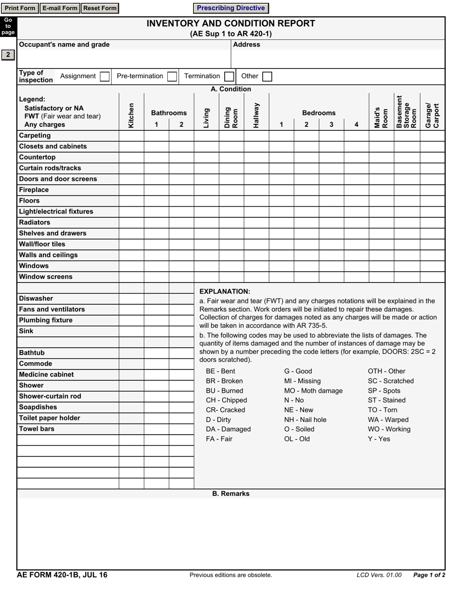 AE Form 420-1B Inventory and Condition Report, Page 1