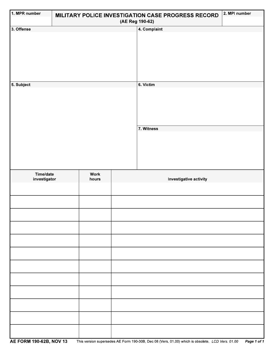 AE Form 190-62B - Fill Out, Sign Online and Download Fillable PDF ...