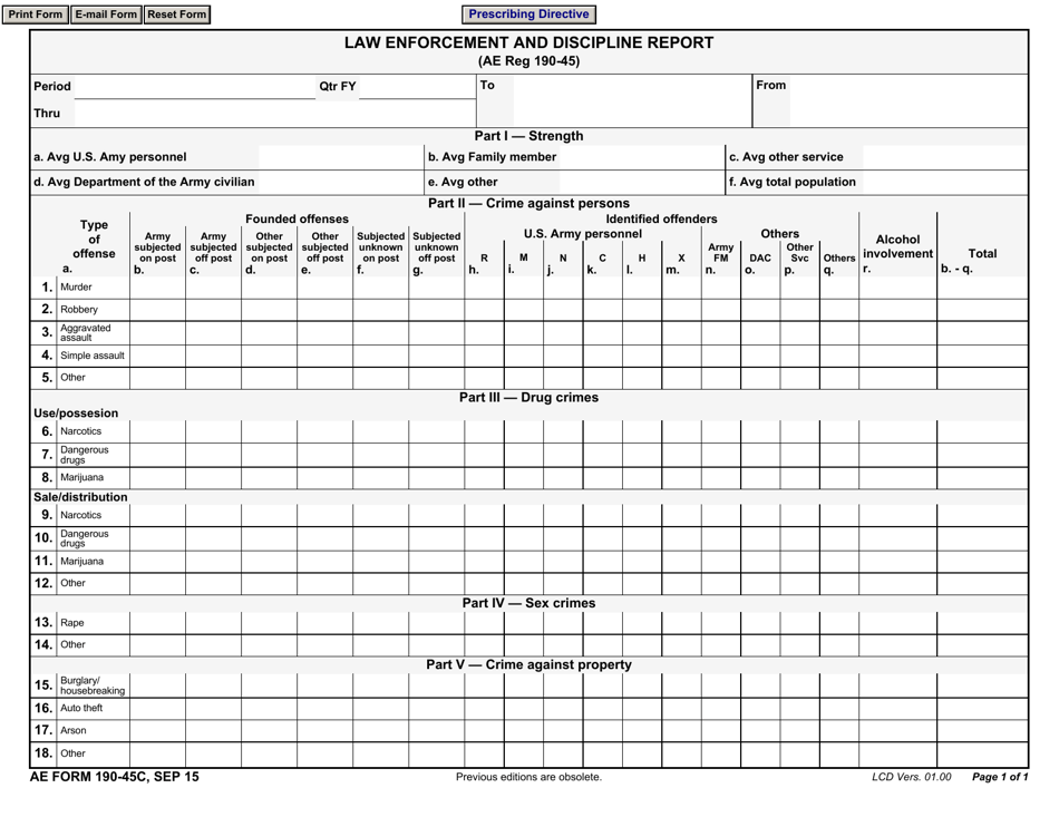 AE Form 190-45C Law Enforcement and Discipline Report, Page 1