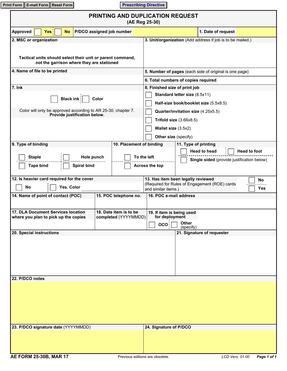 AE Form 25-30B - Fill Out, Sign Online and Download Fillable PDF ...