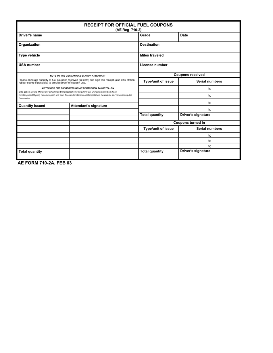 AE Form 710-2A Receipt for Official Fuel Coupons, Page 1