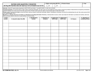 Document preview: AE Form 600-702D Ration Card Quarterly Register
