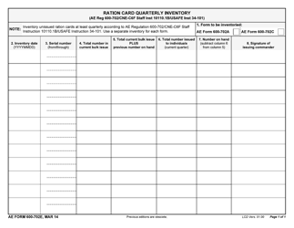 Document preview: AE Form 600-702E Ration Card Quarterly Inventory