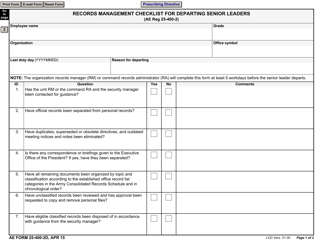Document preview: AE Form 25-400-2D Records Management Checklist for Departing Senior Leaders