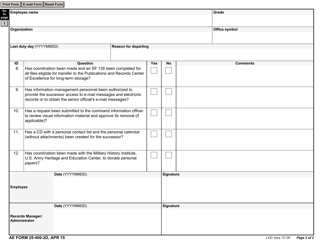 AE Form 25-400-2D Records Management Checklist for Departing Senior Leaders, Page 2