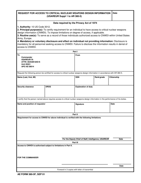 AE Form 380-5F Request for Access to Critical Nuclear Weapons Design Information