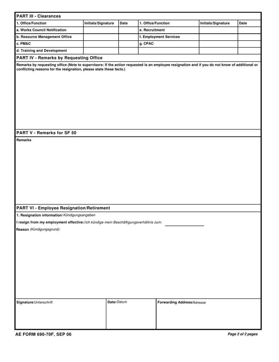 AE Form 690-70F - Fill Out, Sign Online and Download Fillable PDF ...