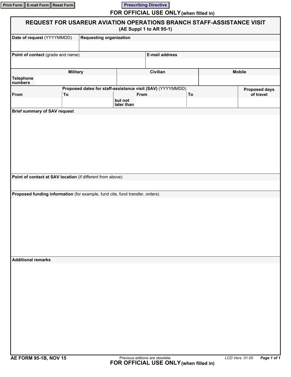 AE Form 95-1B Request for Usareur Aviation Operations Branch Staff Assistance Visit, Page 1