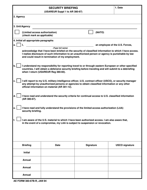AE Form 380-67B-R Security Briefing