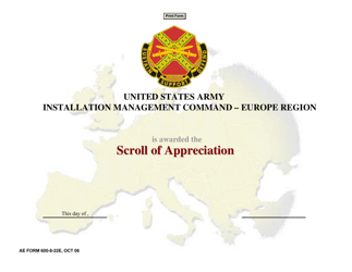 Document preview: AE Form 600-8-22E Scroll of Appreciation (Imcom-Europe)