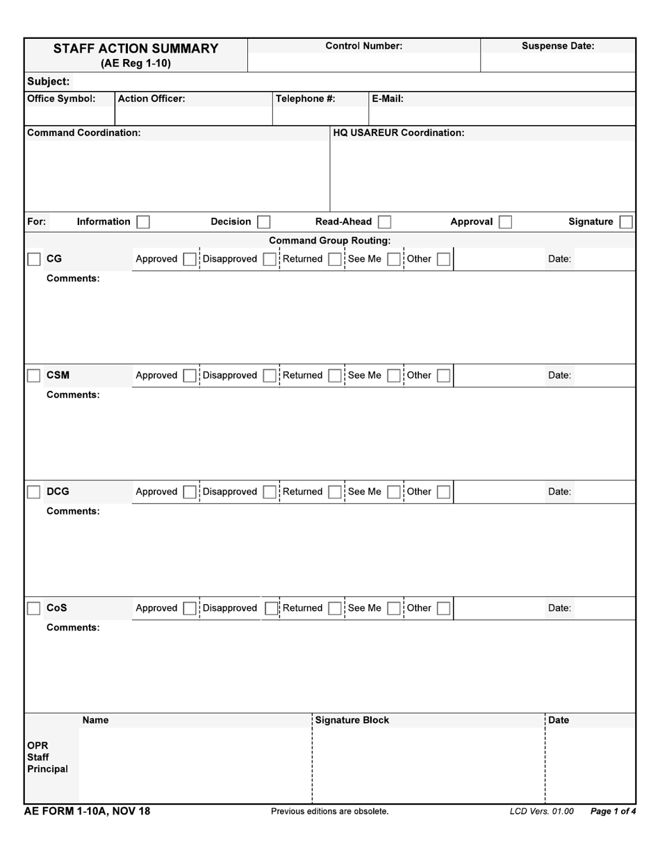 AE Form 1-10A Download Fillable PDF or Fill Online Staff-Action Summary ...