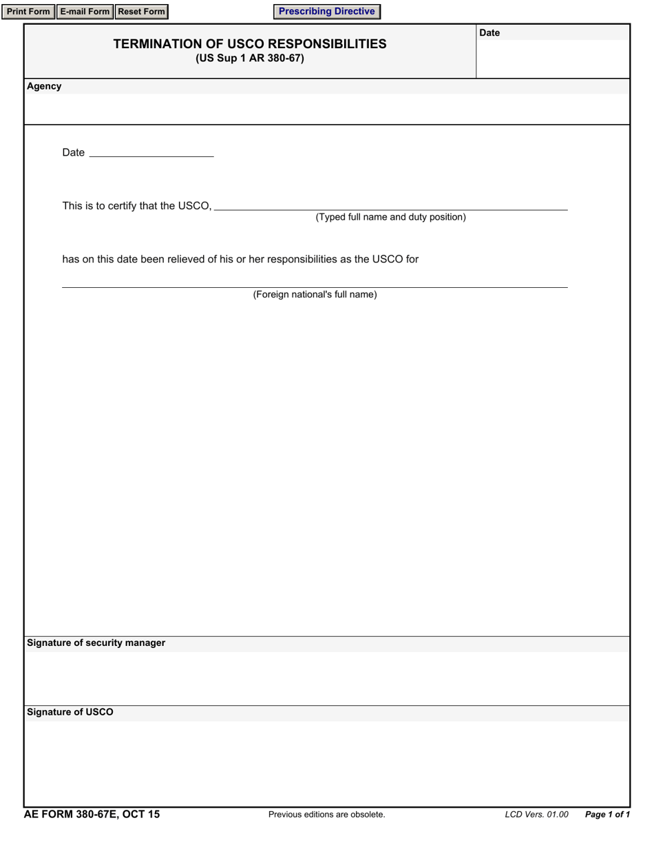 AE Form 380-67E Termination of Usco Responsibilities, Page 1