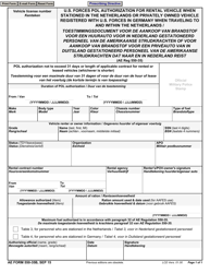 Document preview: AE Form 550-35B U.S. Forces Pol Authorization for Rental Vehicle When Stationed in the Netherlands or Privately Owned Vehicle Registered With U.S. Forces in Germany When Traveling to and Within the Netherlands (English/German)