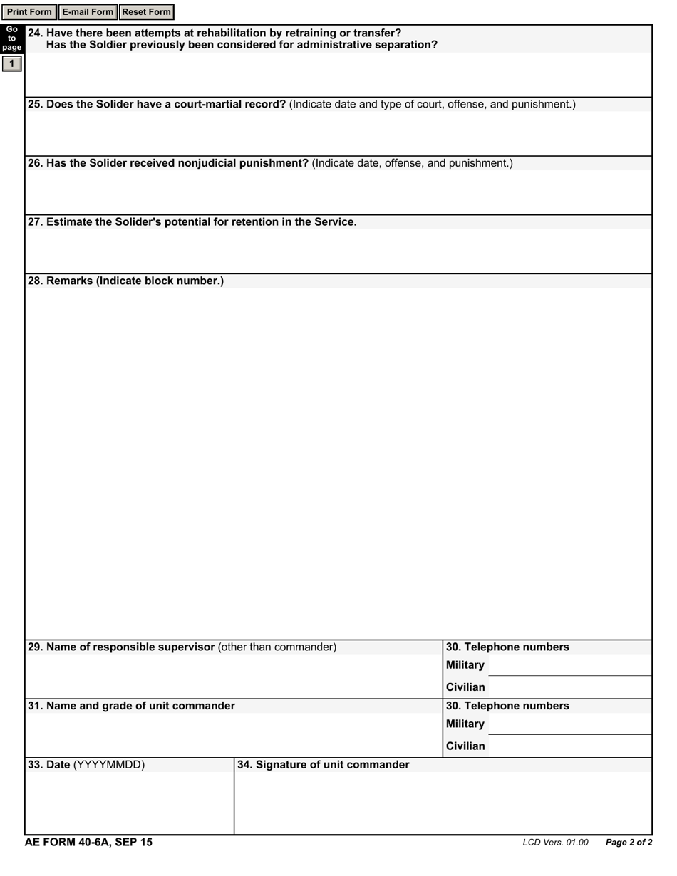 AE Form 40-6A Unit Commander Request for Mental Health Evaluation, Page 2