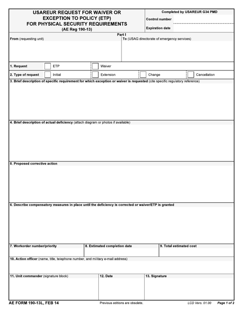 AE Form 190 13L Download Fillable PDF Or Fill Online Usareur Request 