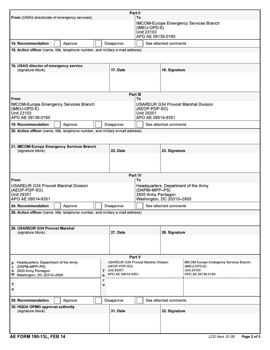 AE Form 190-13L Usareur Request for Waiver or Exception to Policy (Etp) for Physical Security Requirements, Page 2