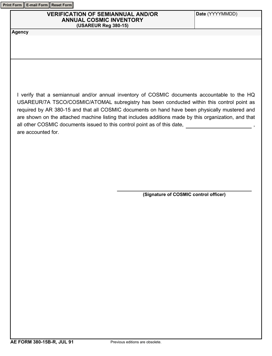 AE Form 380-15B-R Verification of Semi-annual and / or Annual Cosmic Inventory, Page 1