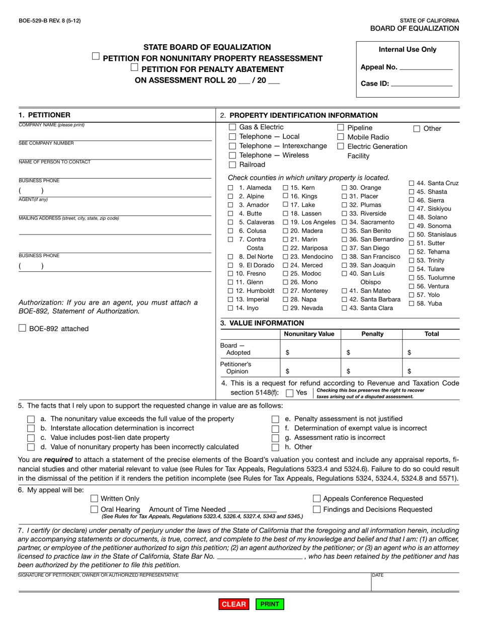 Form BOE-529-B Download Fillable PDF Or Fill Online Petition For ...