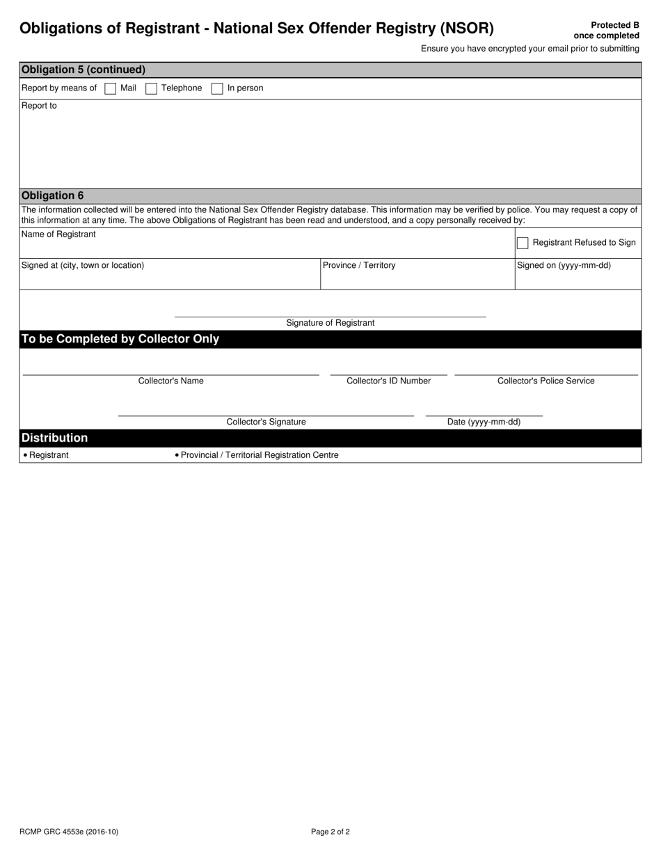 Form Rcmp Grc4553 Download Fillable Pdf Or Fill Online Obligations Of Registrant National Sex 5768