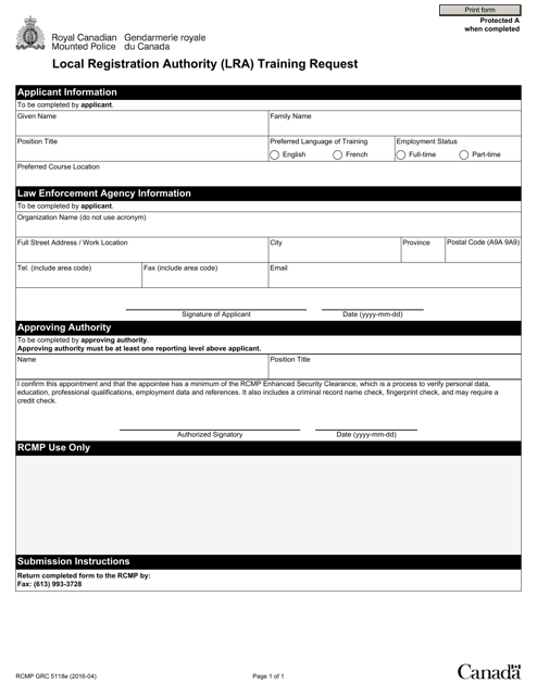 Form RCMP GRC5118  Printable Pdf