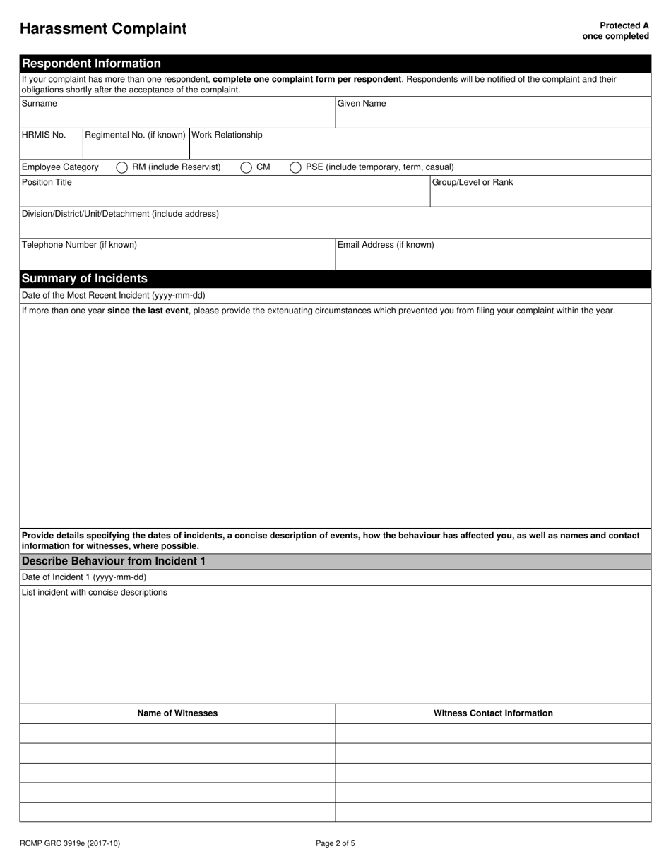 Form Rcmp Grc3919 Fill Out Sign Online And Download Fillable Pdf Canada Templateroller 0884