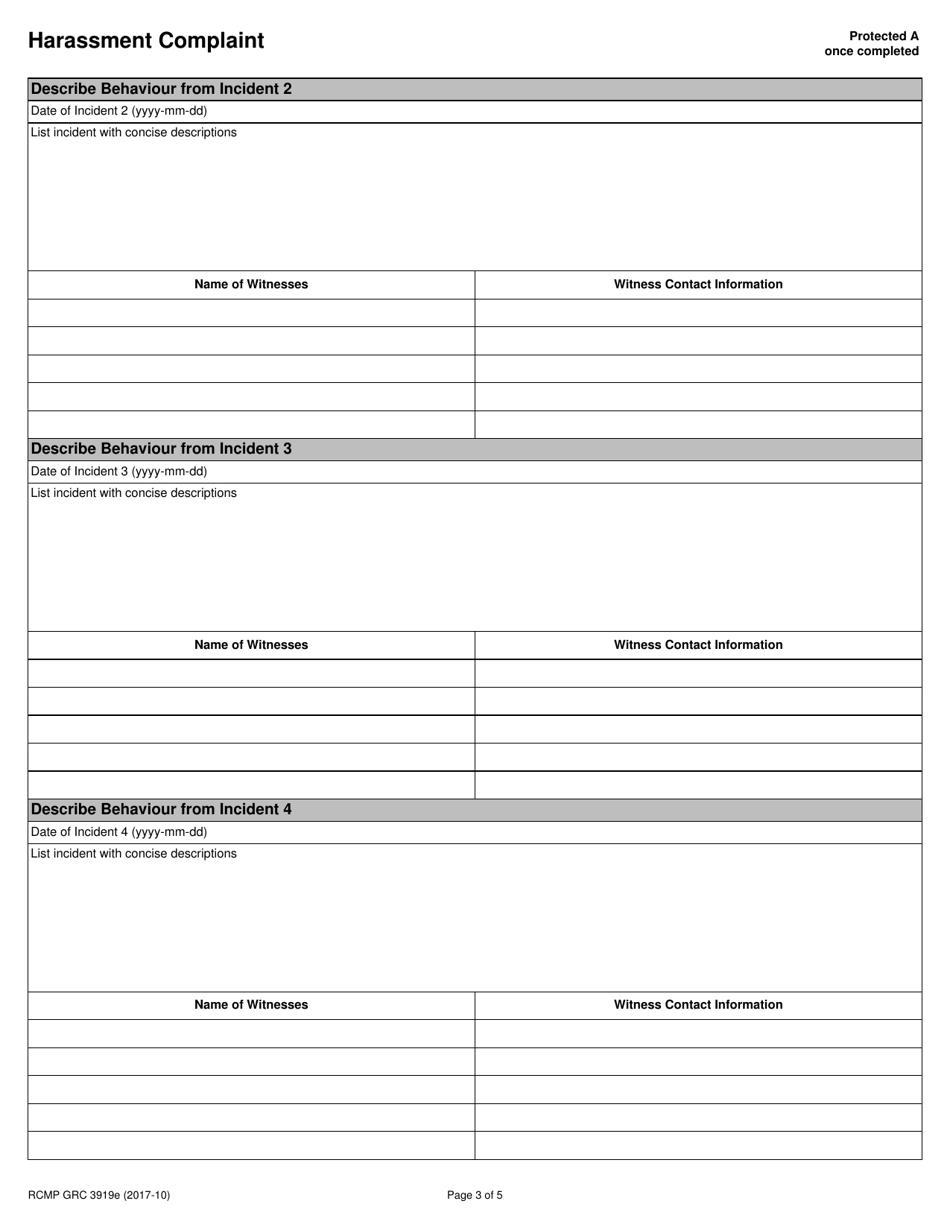 Form RCMP GRC3919 Harassment Complaint - Canada, Page 4
