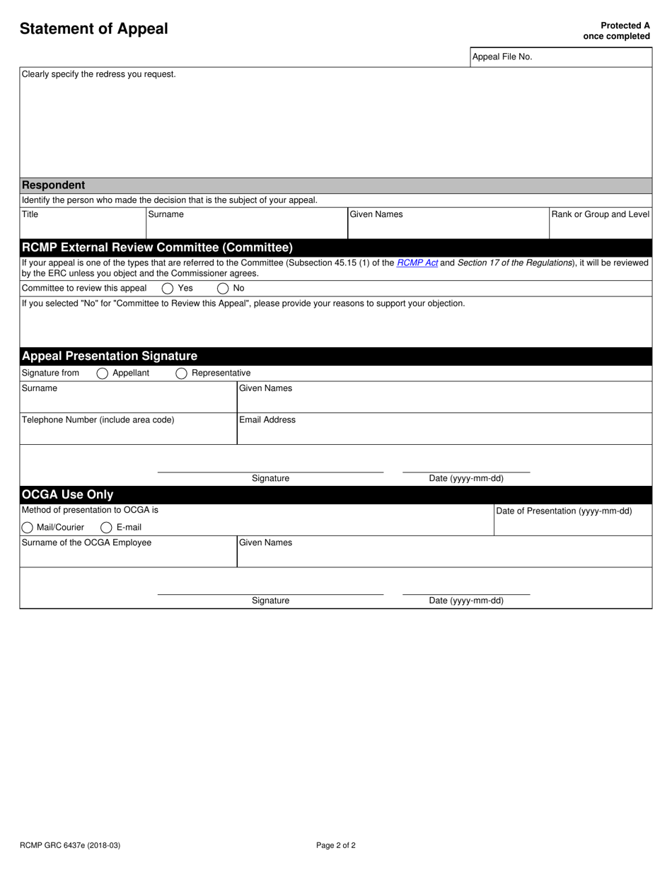 Form RCMP GRC6437 Statement of Appeal - Canada, Page 4