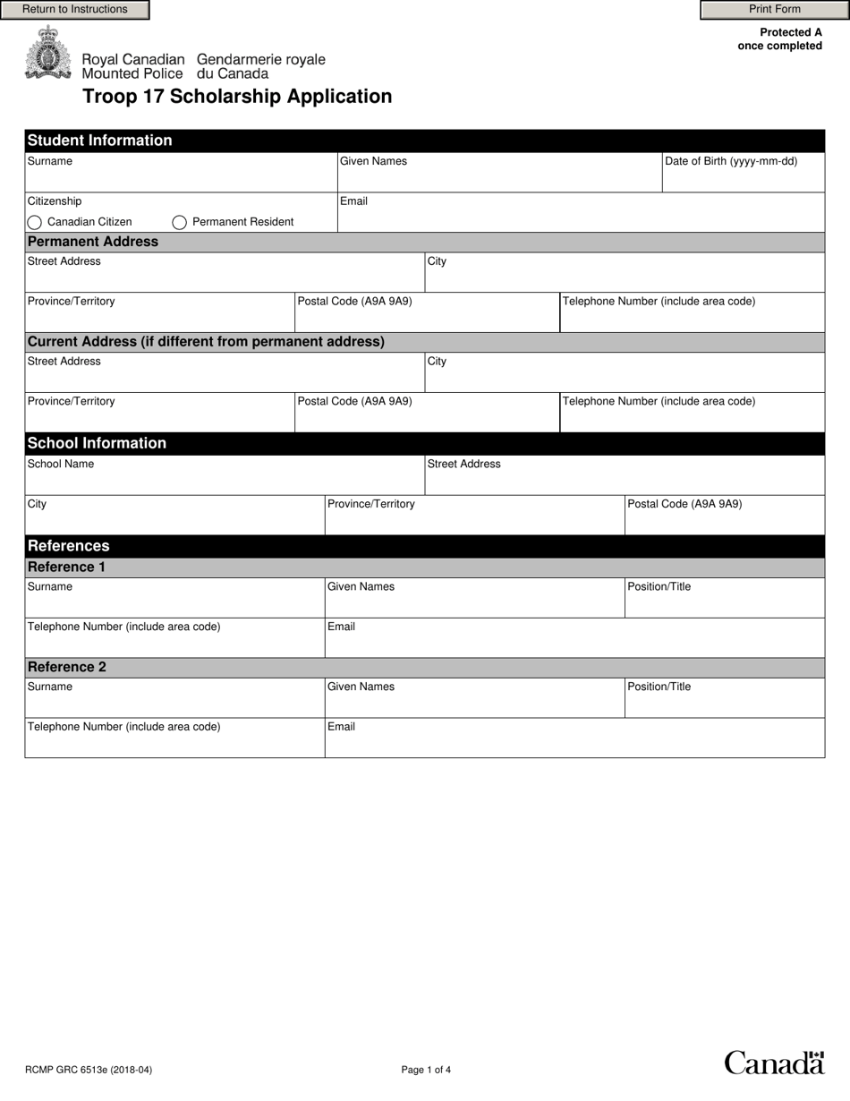 Form RCMP GRC6513 Troop 17 Scholarship Application - Canada, Page 2