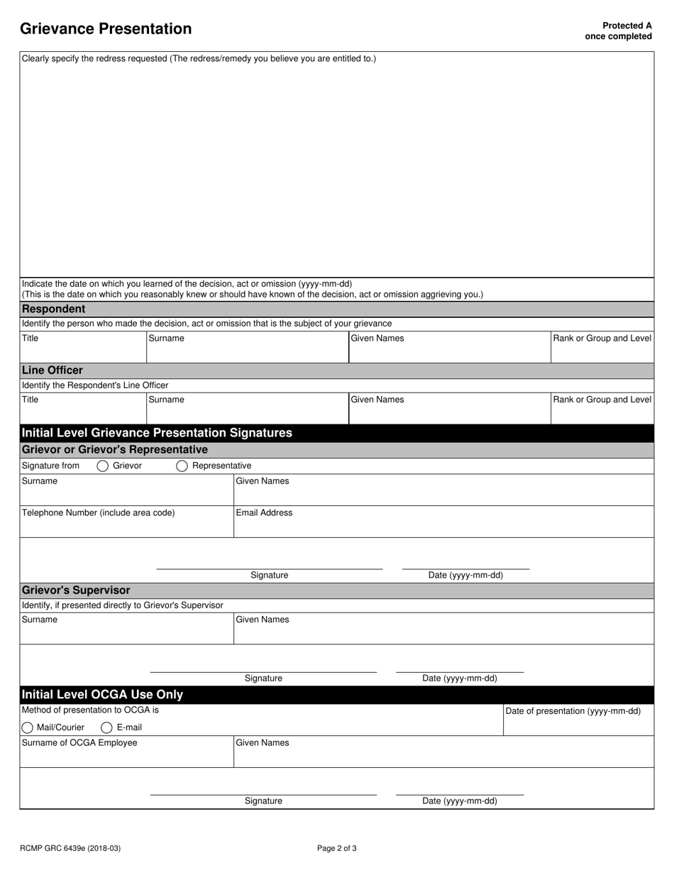 Form RCMP GRC6439 Grievance Presentation - Canada, Page 4