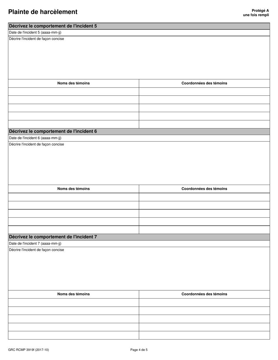 Forme RCMP GRC3919 Plainte De Harcelement - Canada (French), Page 5