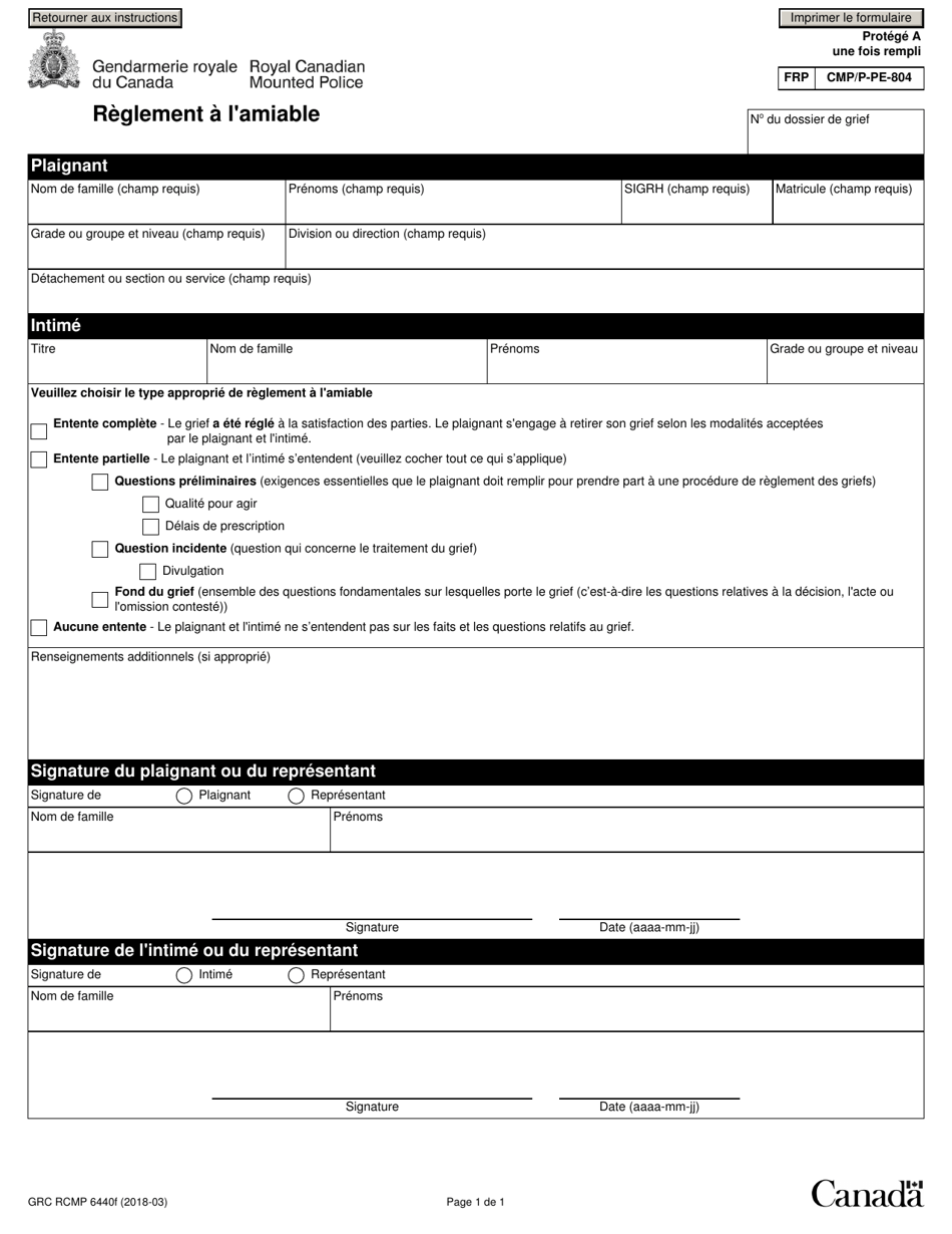 Forme RCMP GRC6440 Reglement a Lamiable - Canada (French), Page 2