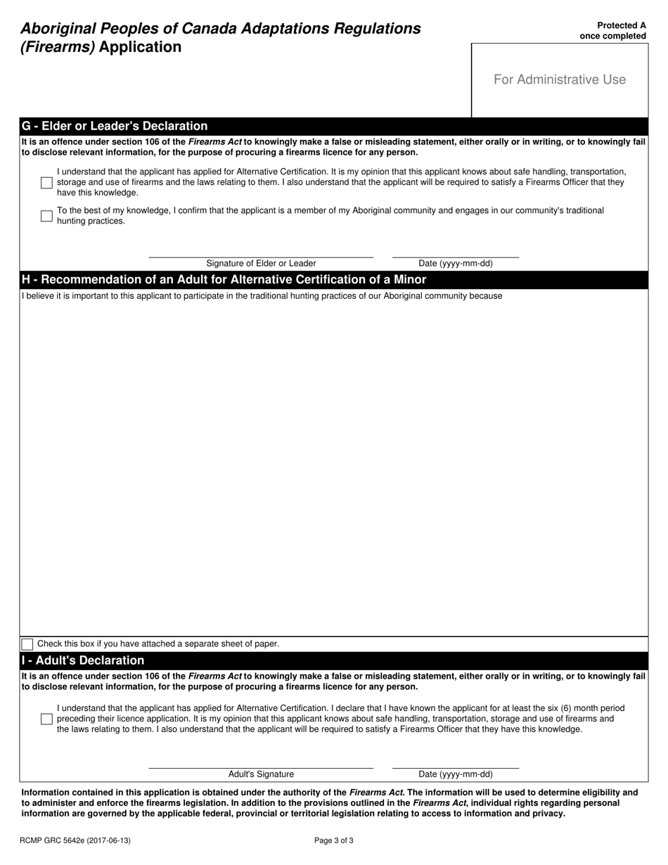 Form RCMP GRC5642 Aboriginal Peoples of Canada Adaptations Regulations (Firearms) Application - Canada, Page 5