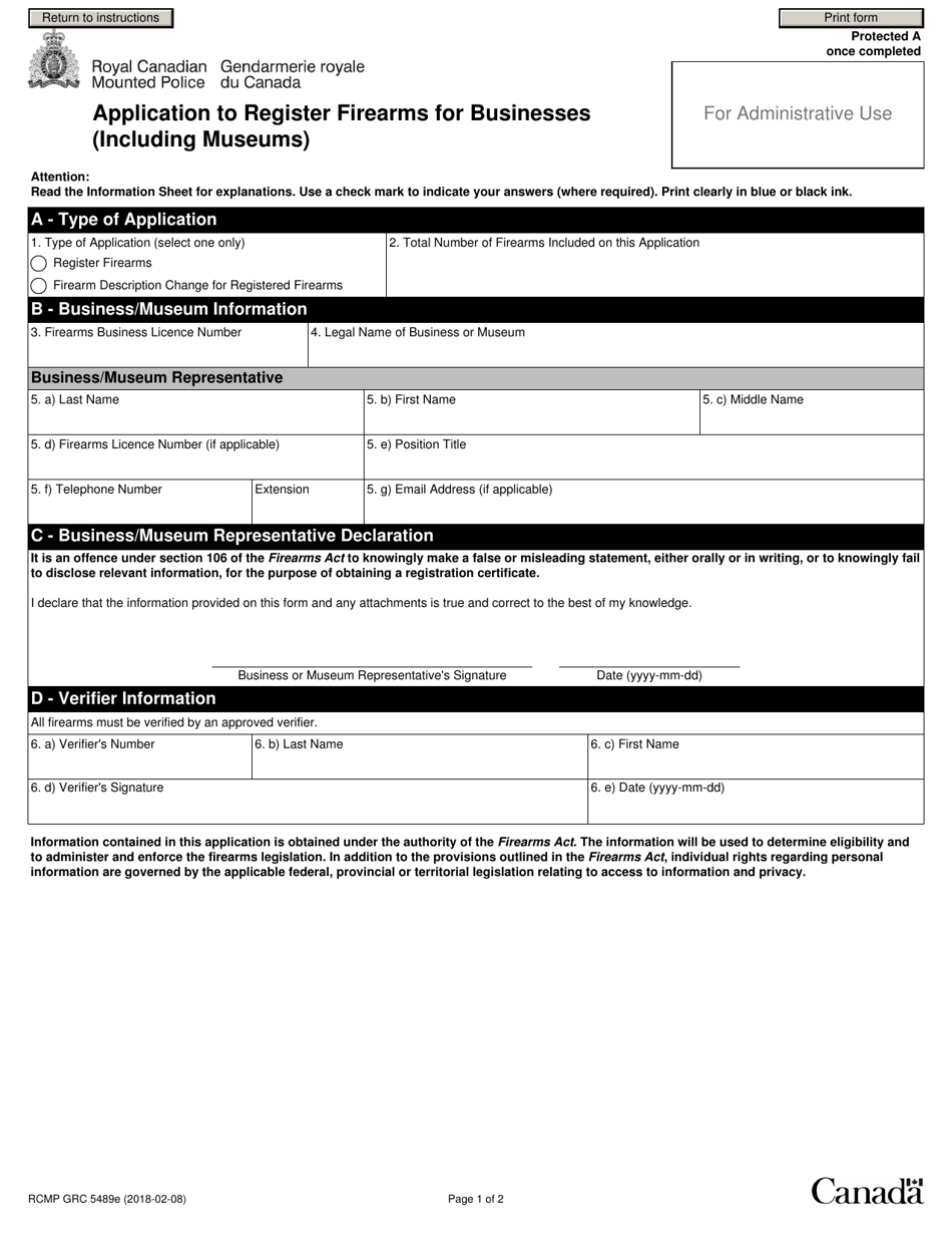 Form RCMP GRC5489 Application to Register Firearms for Businesses (Including Museums) - Canada, Page 3