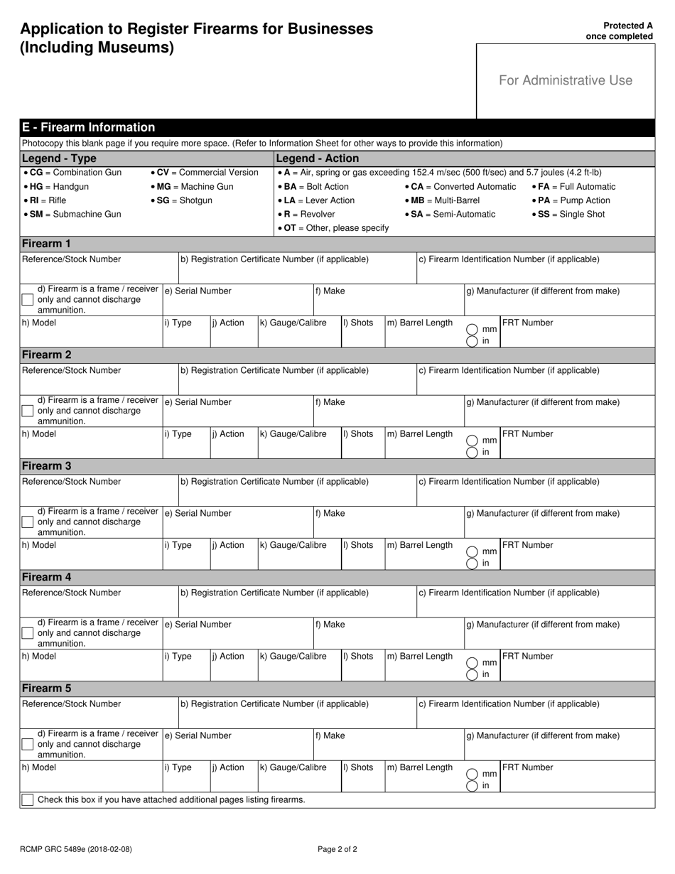 Form RCMP GRC5489 Application to Register Firearms for Businesses (Including Museums) - Canada, Page 4