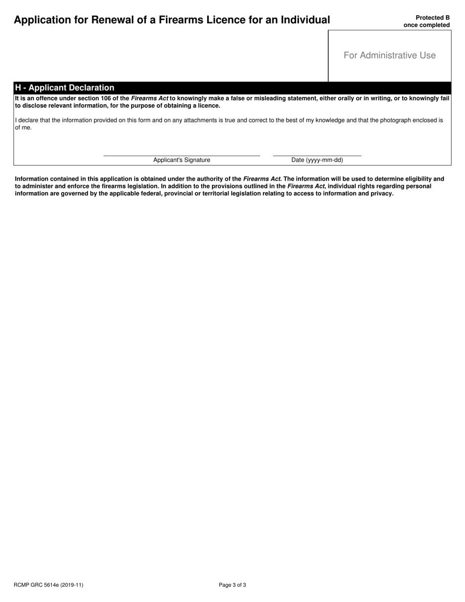 Form RCMP GRC5614 Application for Renewal of a Firearms Licence for an Individual - Canada, Page 6