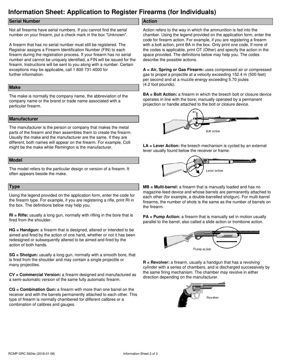 Form RCMP GRC5624 Application to Register Firearms (For Individuals) - Canada, Page 2